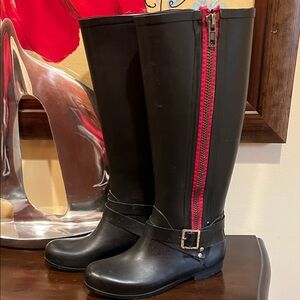 Black and Red Women's rain Boots